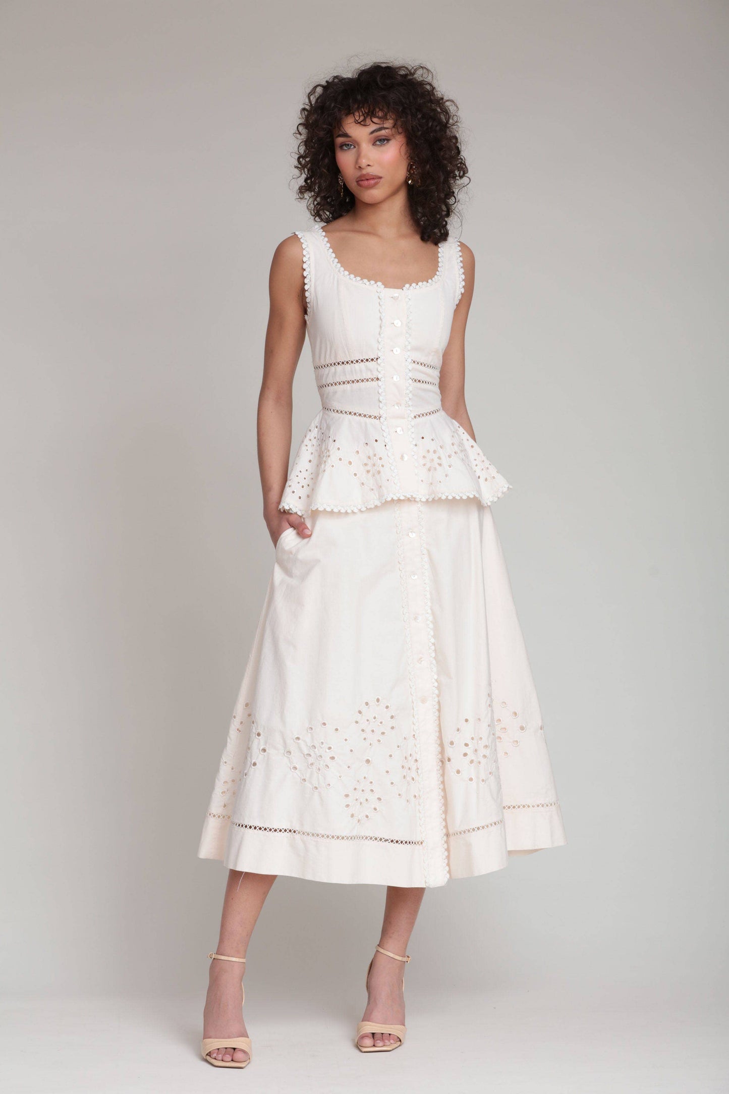 Cotton Embroidered Peplum Top