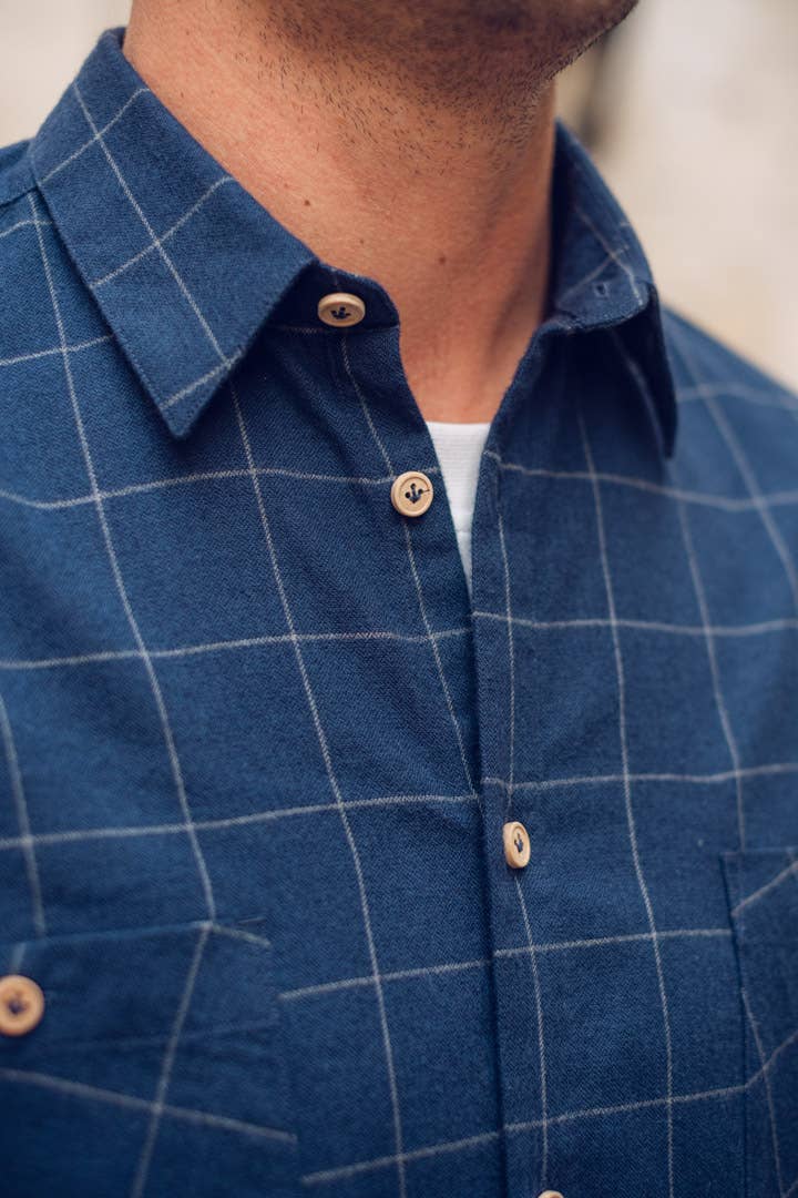 Navy Blue Window Plaid Overshirt