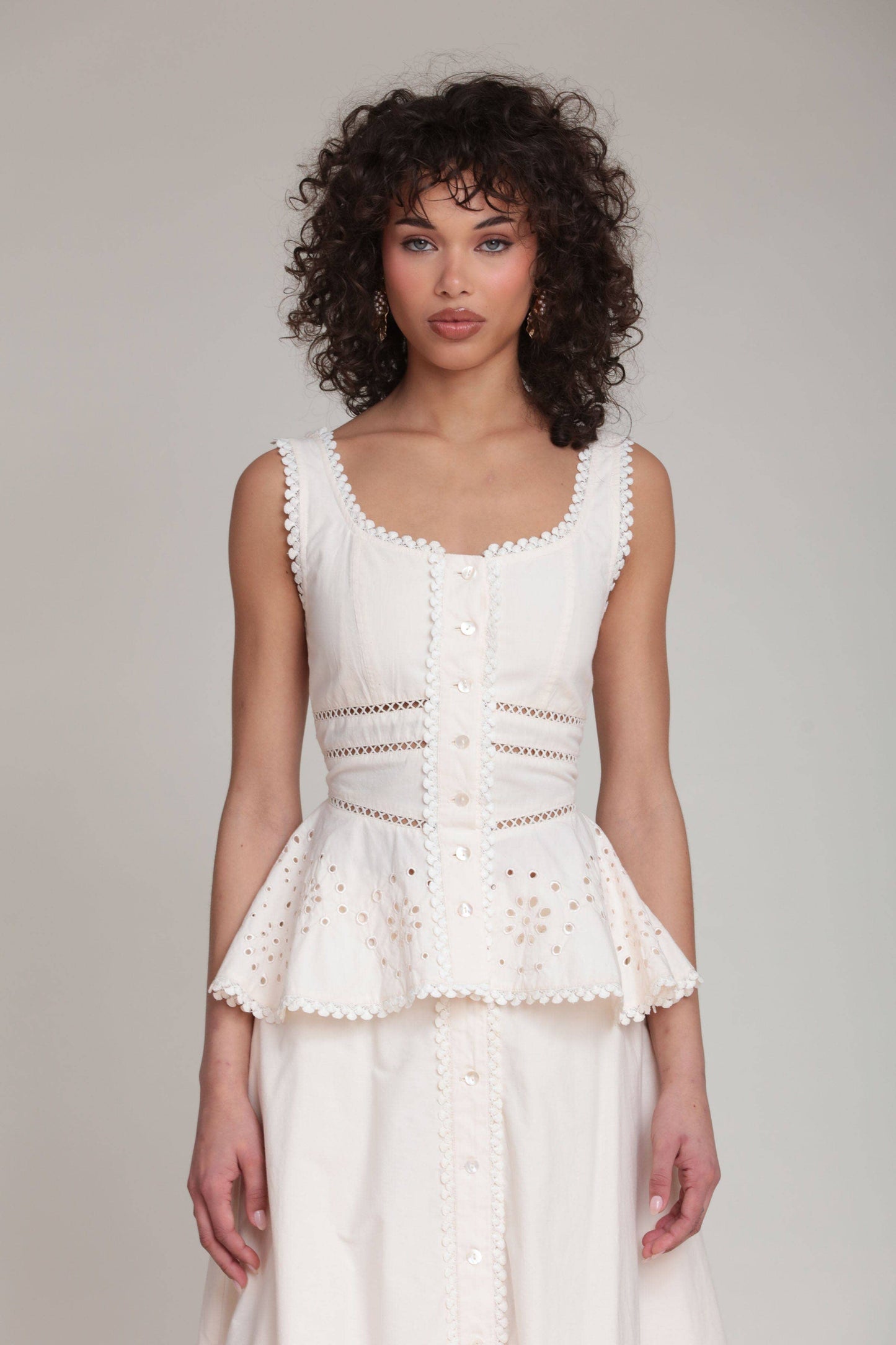 Cotton Embroidered Peplum Top