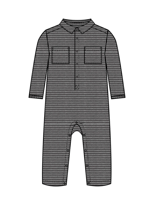 Locke Flannel Long Sleeve Collard Romper - Houndstooth