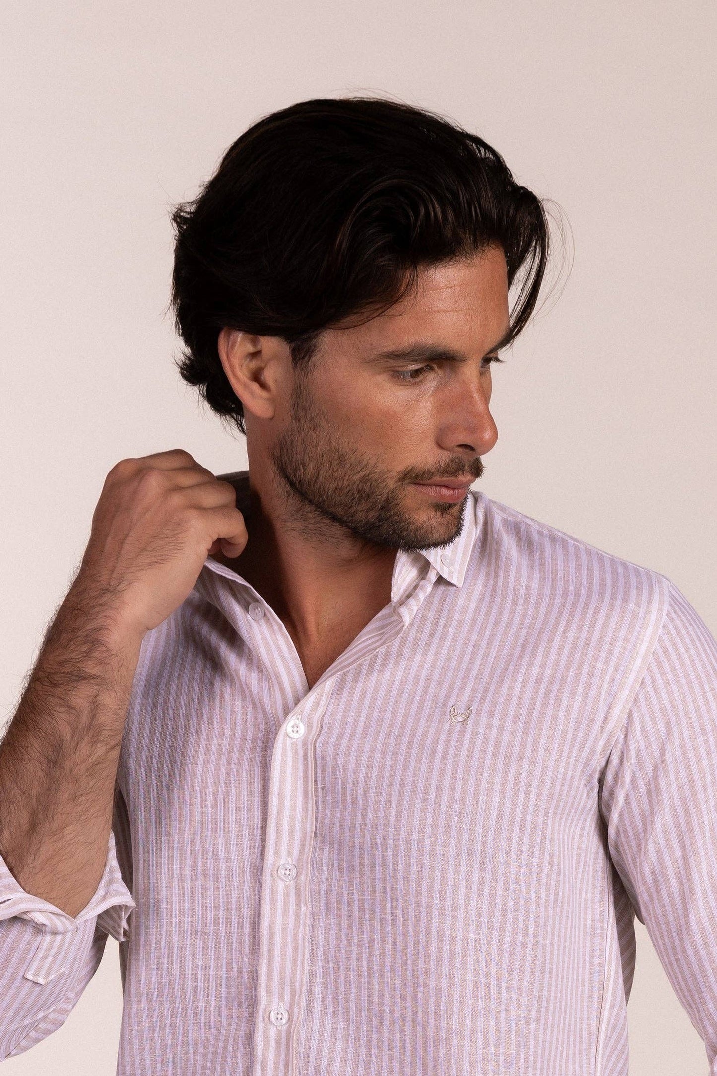Beige Striped Linen Shirt | Ubrique