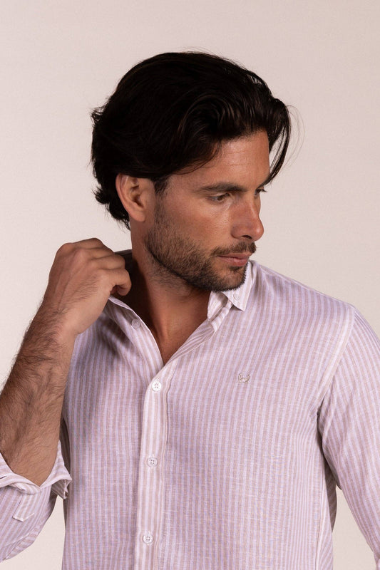 Beige Striped Linen Shirt | Ubrique