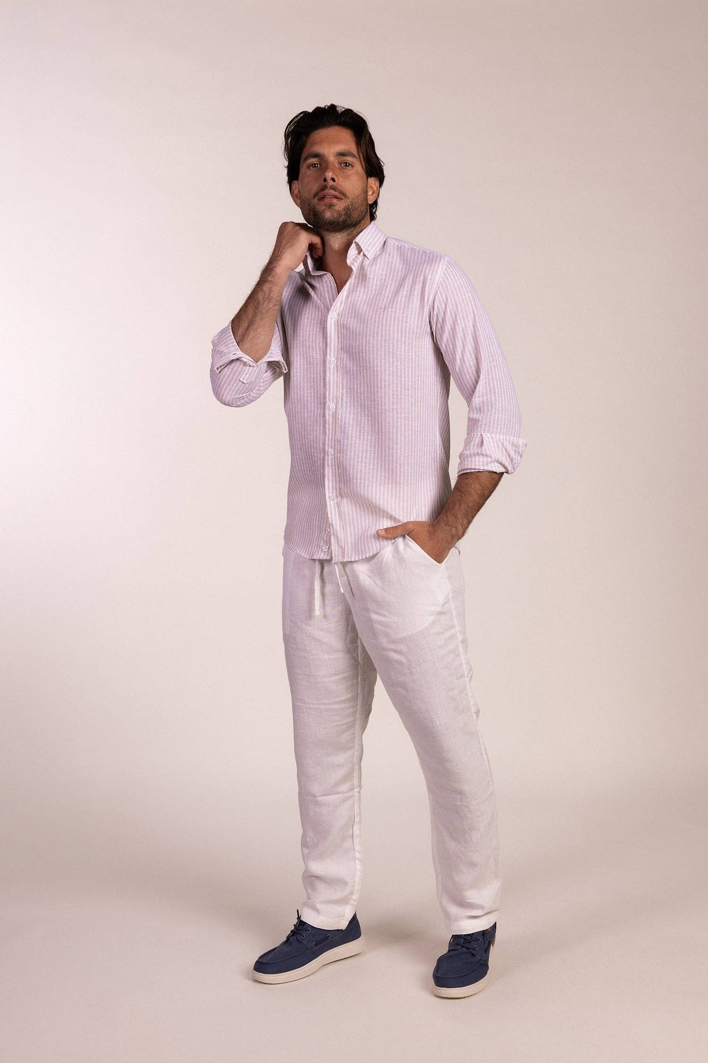 Beige Striped Linen Shirt | Ubrique