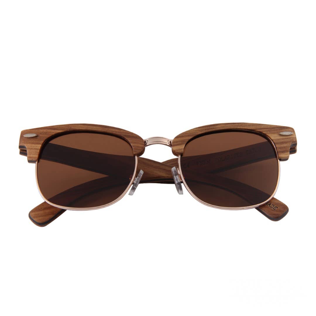 Real Zebra 1/2 Wood Browline Style RetroShade Sunglasses by WUDN