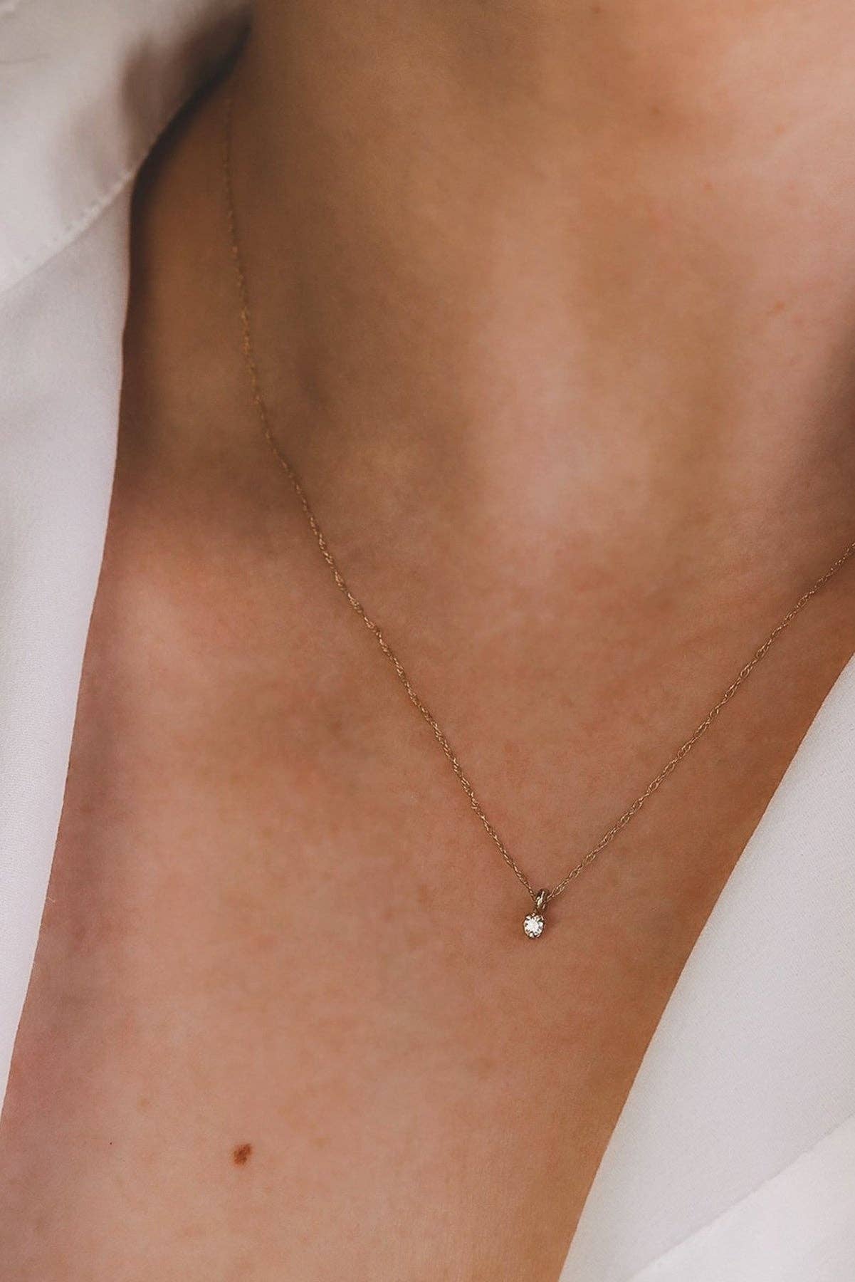 Solid 14k Gold Dainty Birthstone Pendant