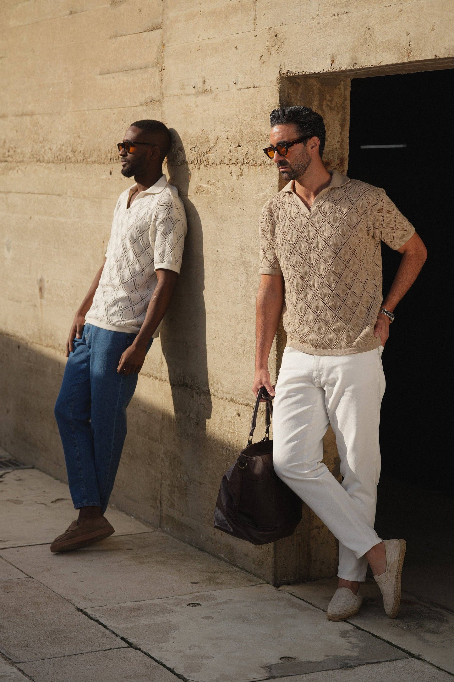 POLO GEOMETRIC DESIGN OPEN-COLLAR TAUPE SHIRT