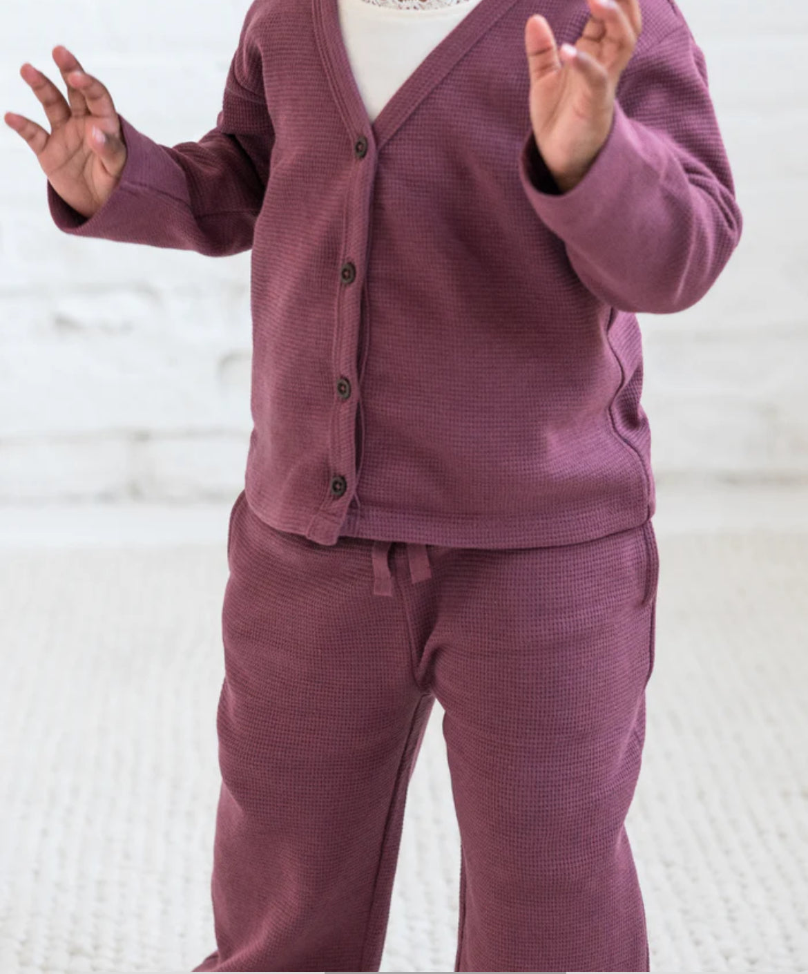 Wells Waffle Knit Button Cardigan - Mulberry