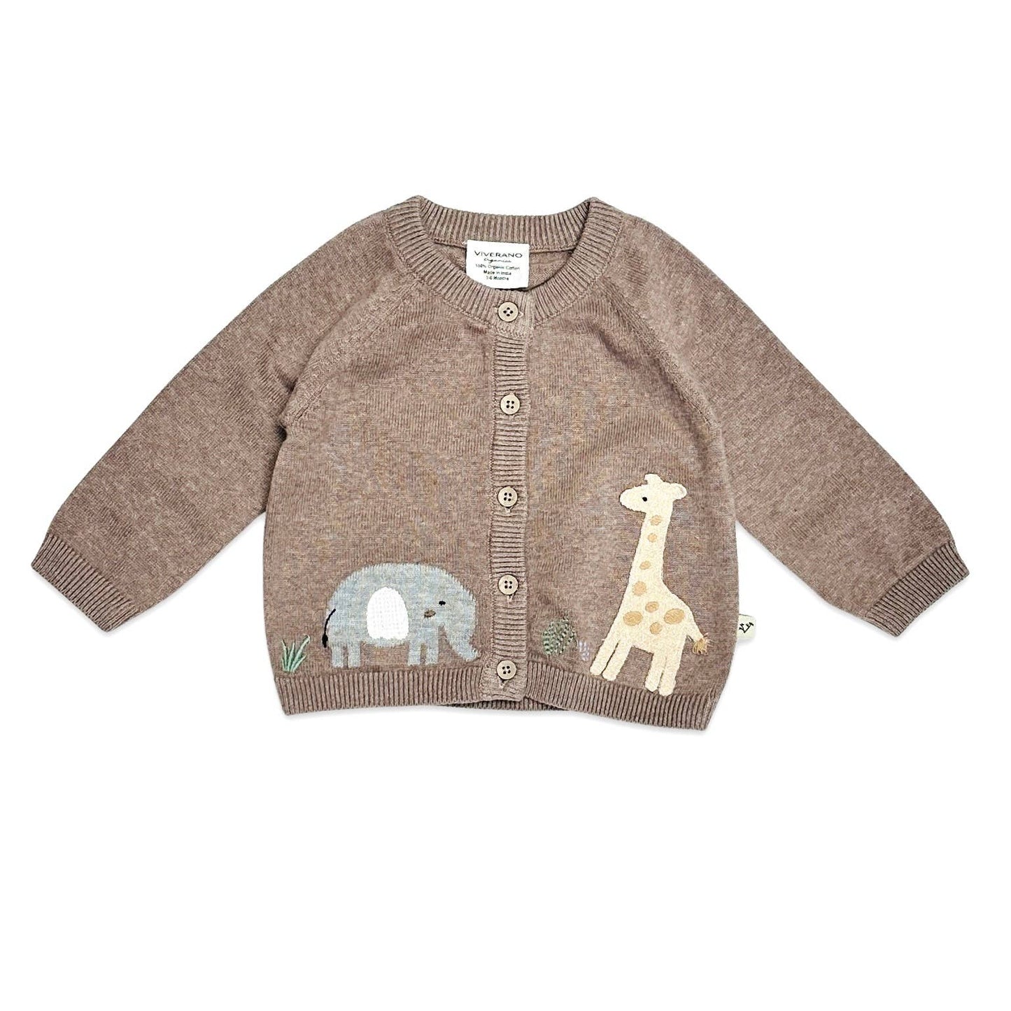 Giraffe Elephant Baby Cardigan Sweater (Organic) - 2 Colors