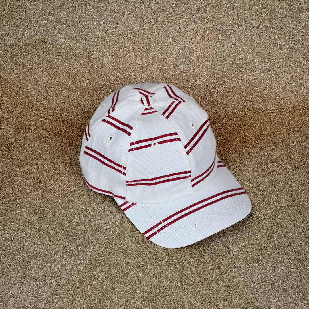 6 Panel NY Made "BALLPARK" Japanese Linen Stripe Cap - RED