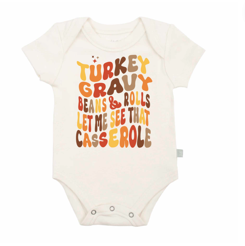 Graphic bodysuit | turkey gravy casserole