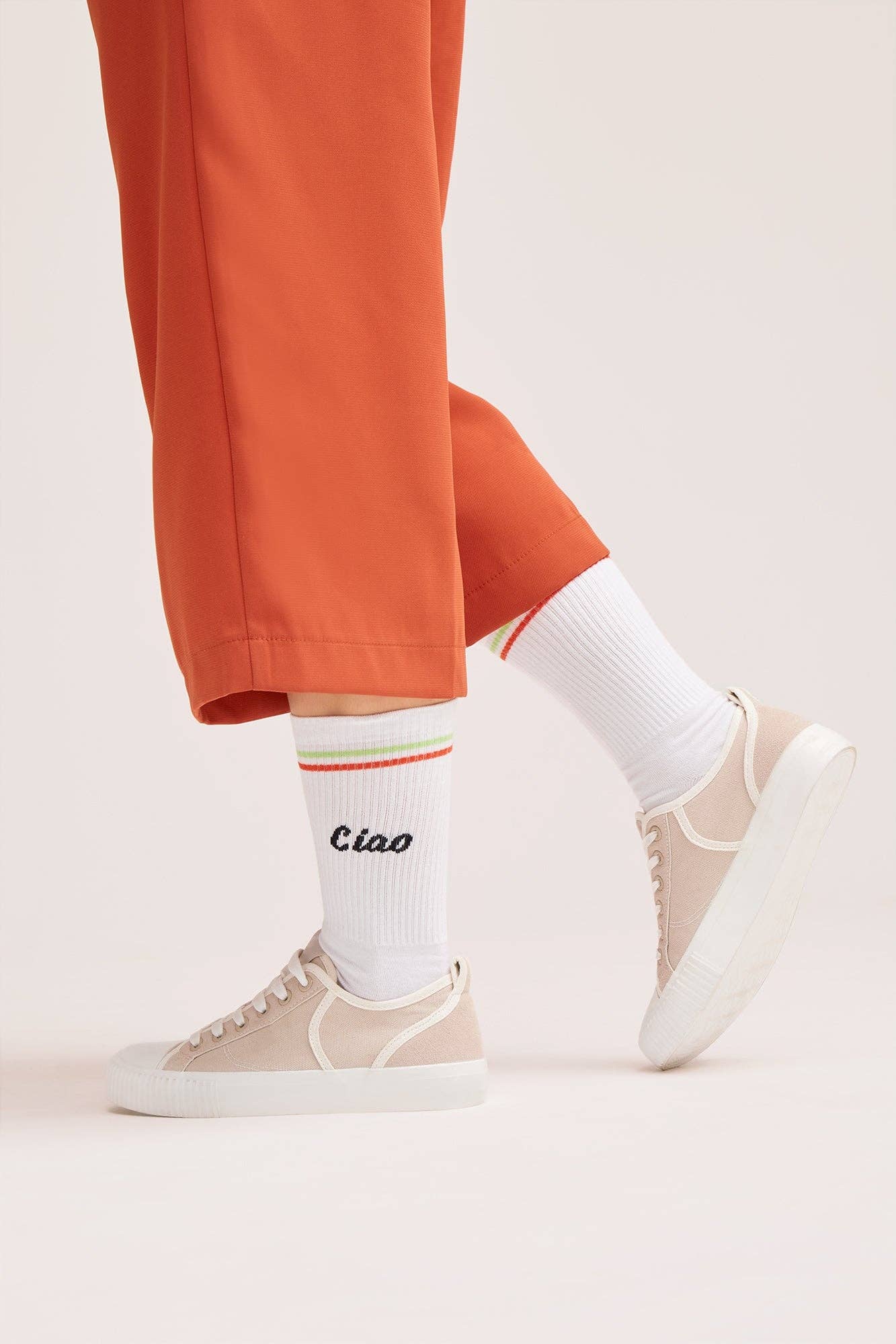 Ciao Socks - Organic Crew Socks with Stripes and Text