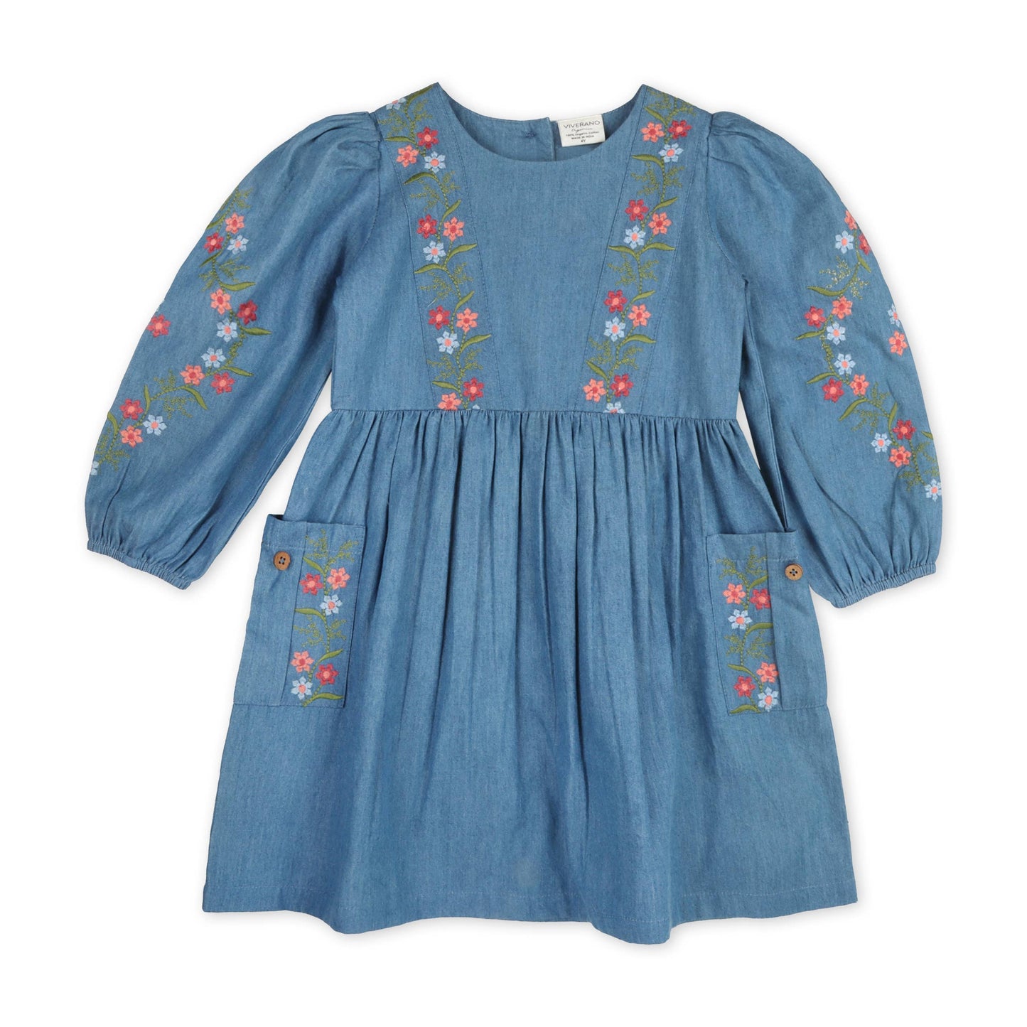 Sophie Floral Embroidered Denim Dress (Organic Cotton)