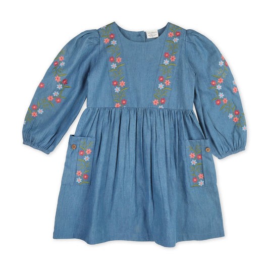 Sophie Floral Embroidered Denim Dress (Organic Cotton)