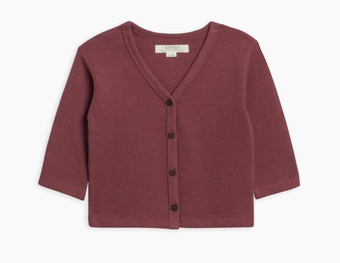 Wells Waffle Knit Button Cardigan - Mulberry