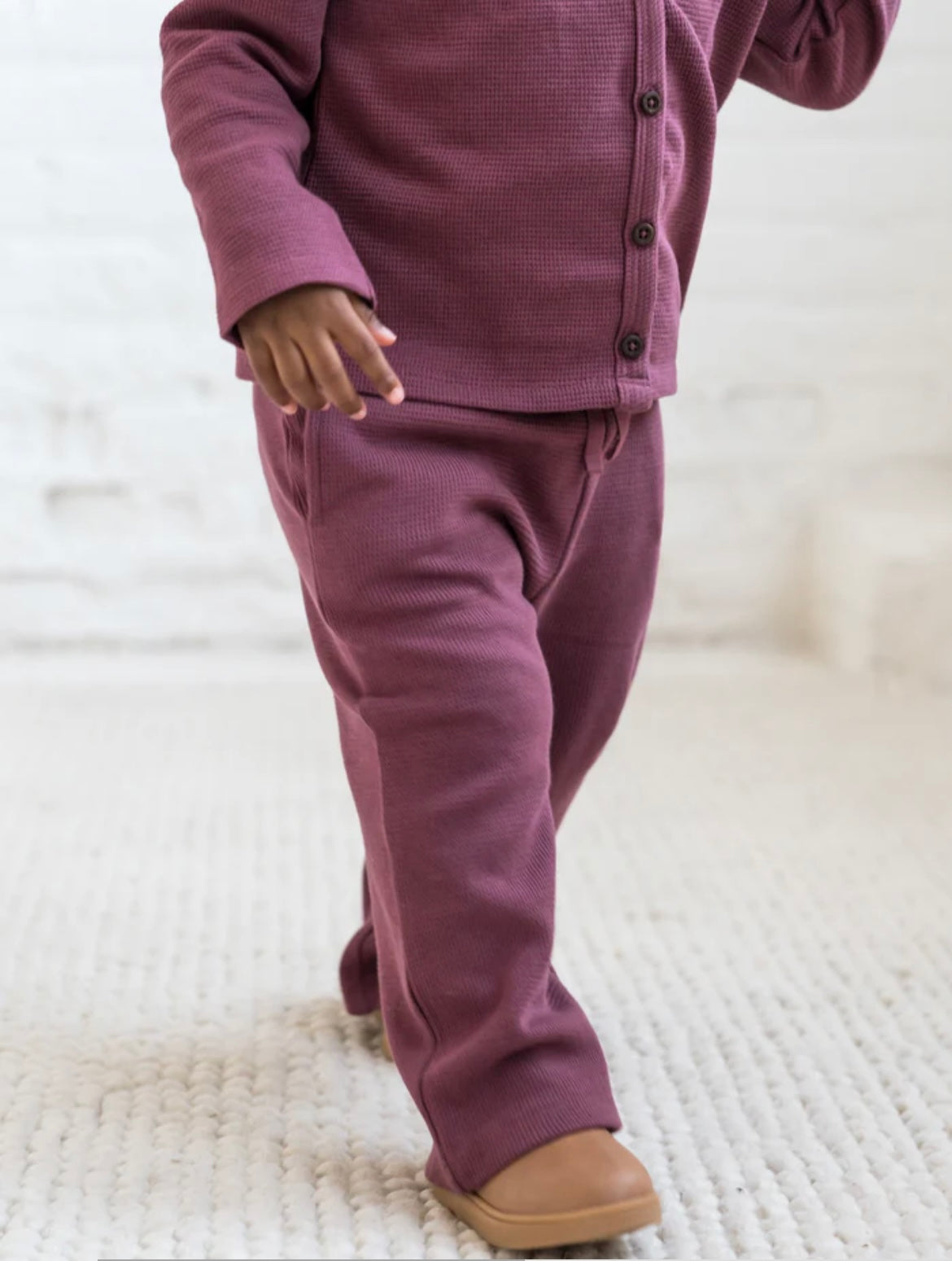 Clove Waffle Knit Straight Leg Pants - Mulberry
