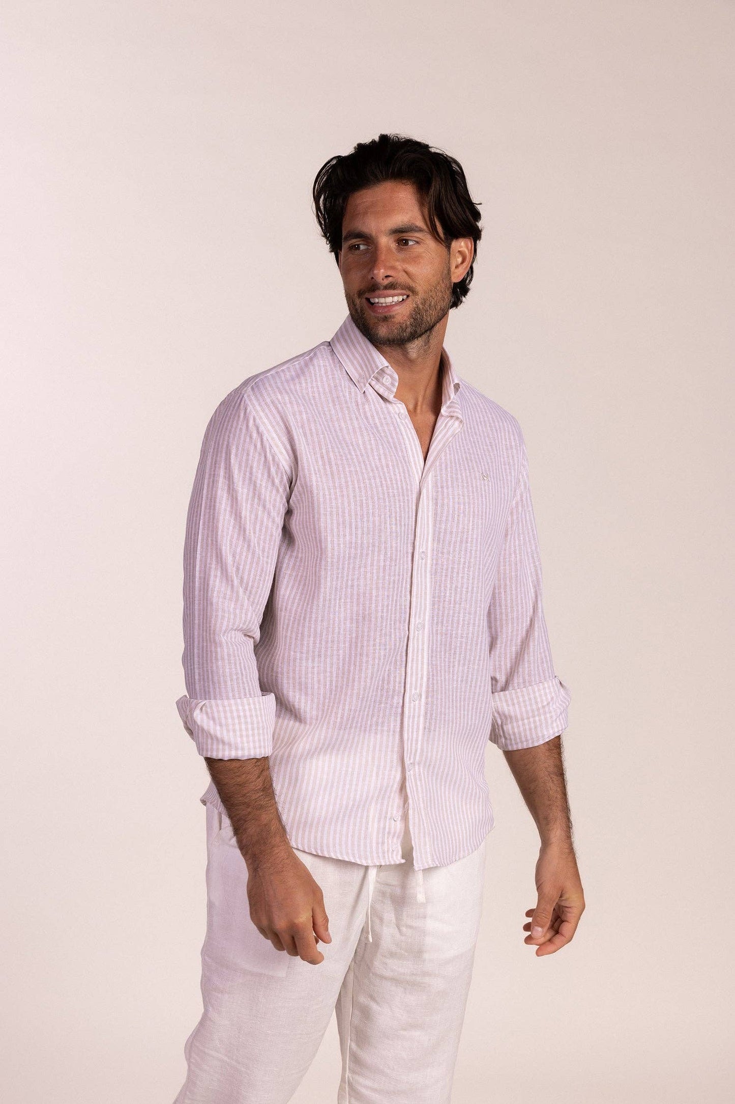 Beige Striped Linen Shirt | Ubrique