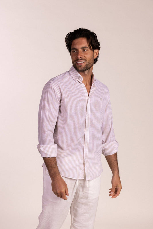 Beige Striped Linen Shirt | Ubrique