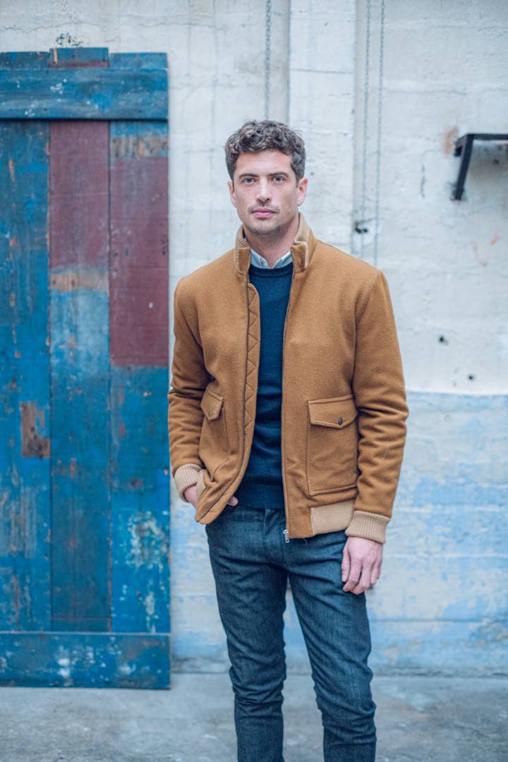Camel 100% Wool Aviator Jacket