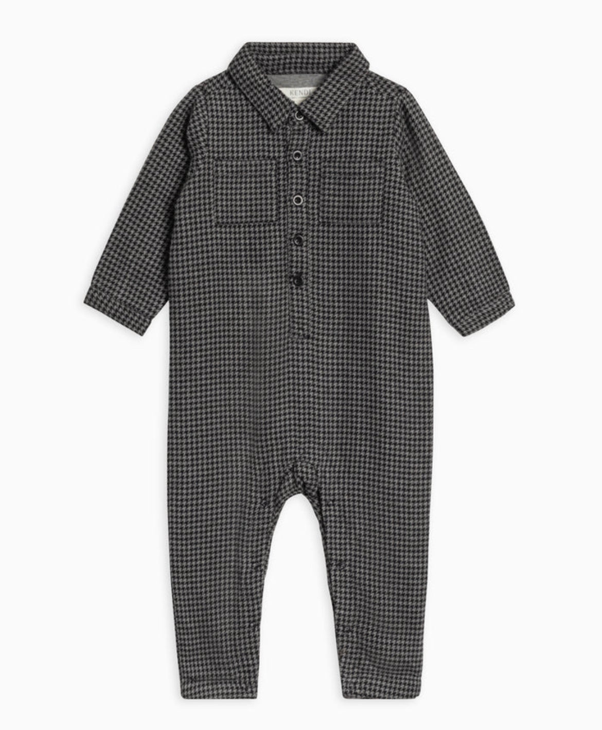 Locke Flannel Long Sleeve Collard Romper - Houndstooth
