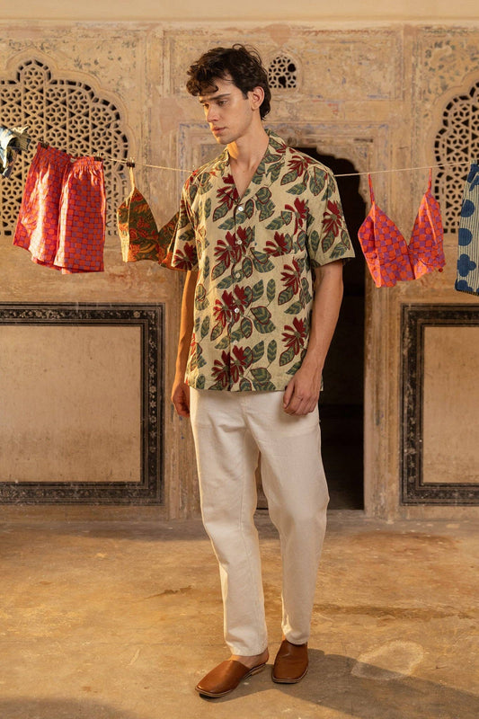 Sage Handblock Printed Cotton Shirt