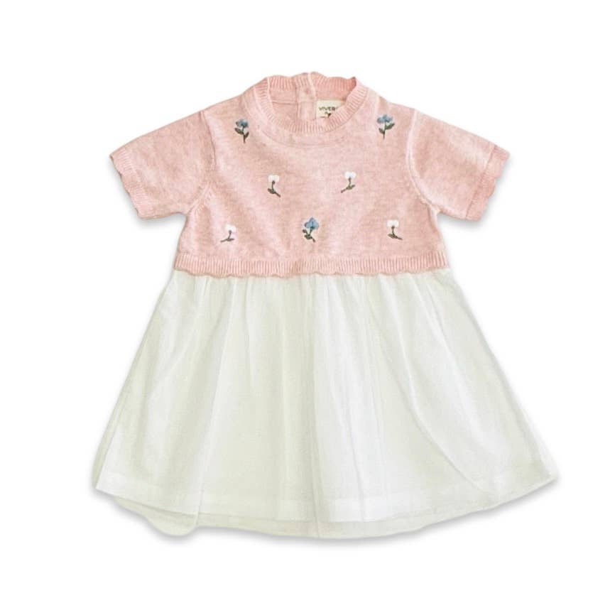 Floral Embroidered Tutu Baby Knit Dress - Organic Cotton