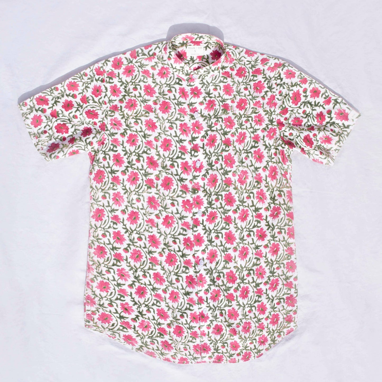 Men's Mandarin-Collar Button Down Shirt in Floral Print
