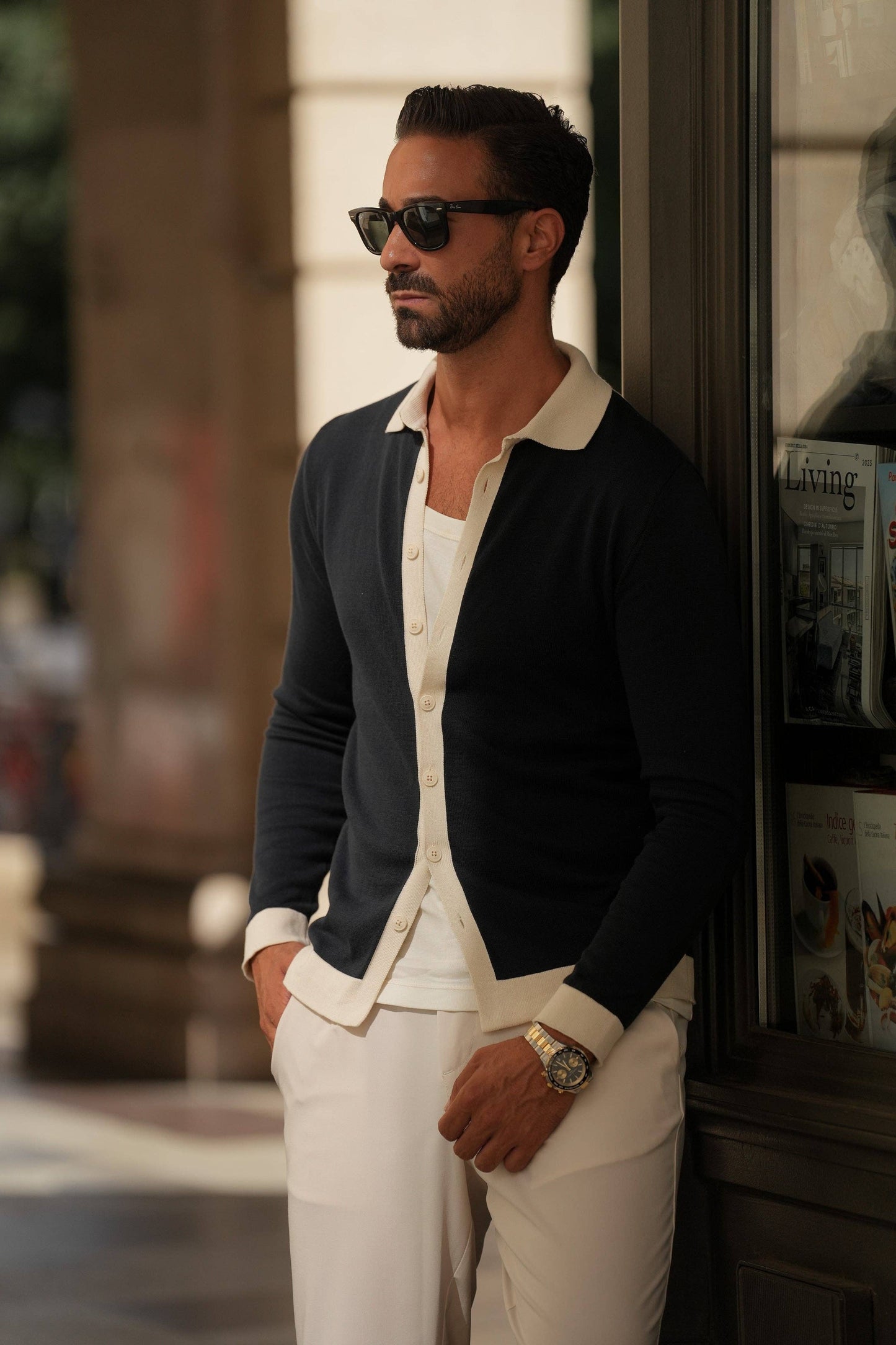 Navy & Off-White Polo Cardigan