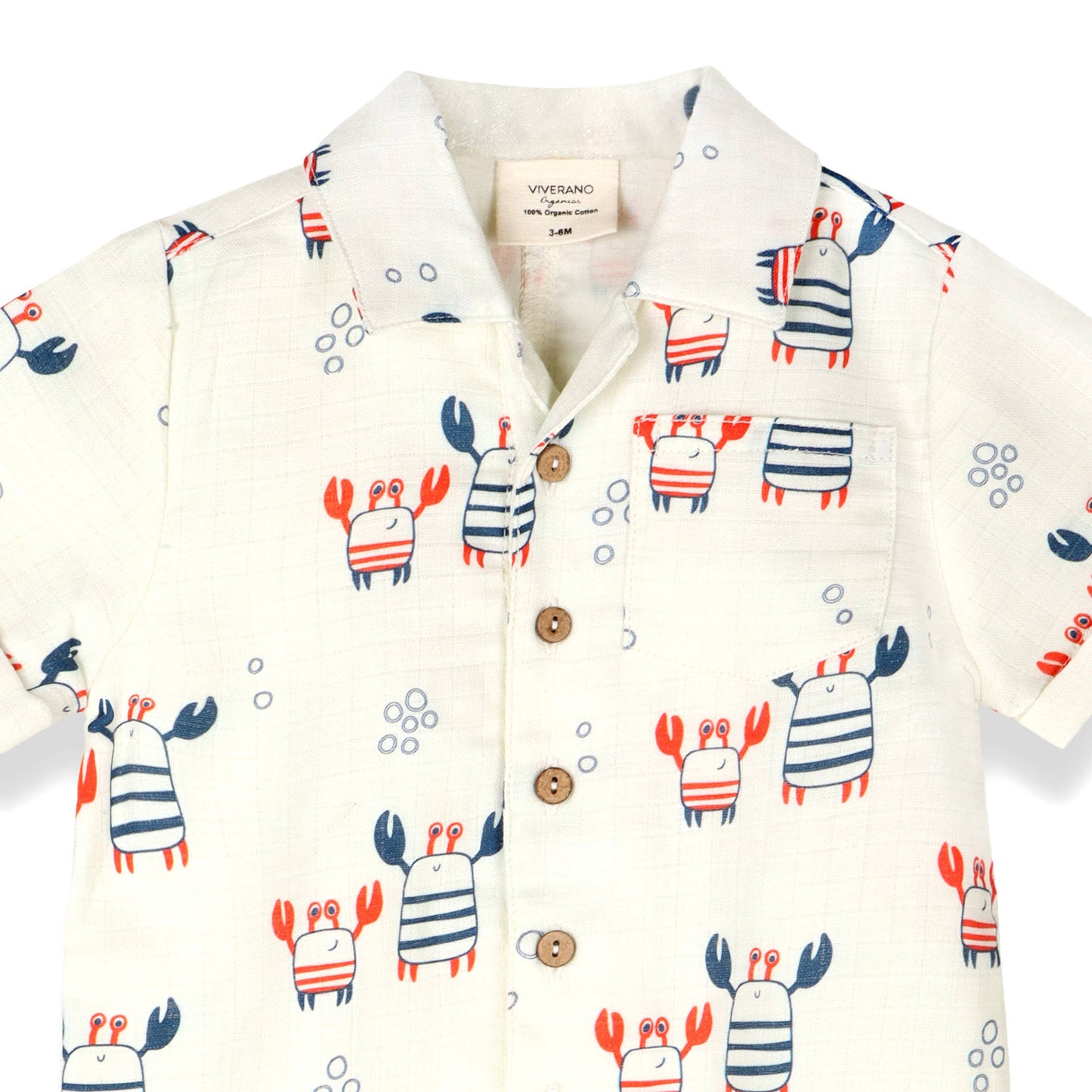 Nautical Crab Button Baby Romper (Organic Muslin)