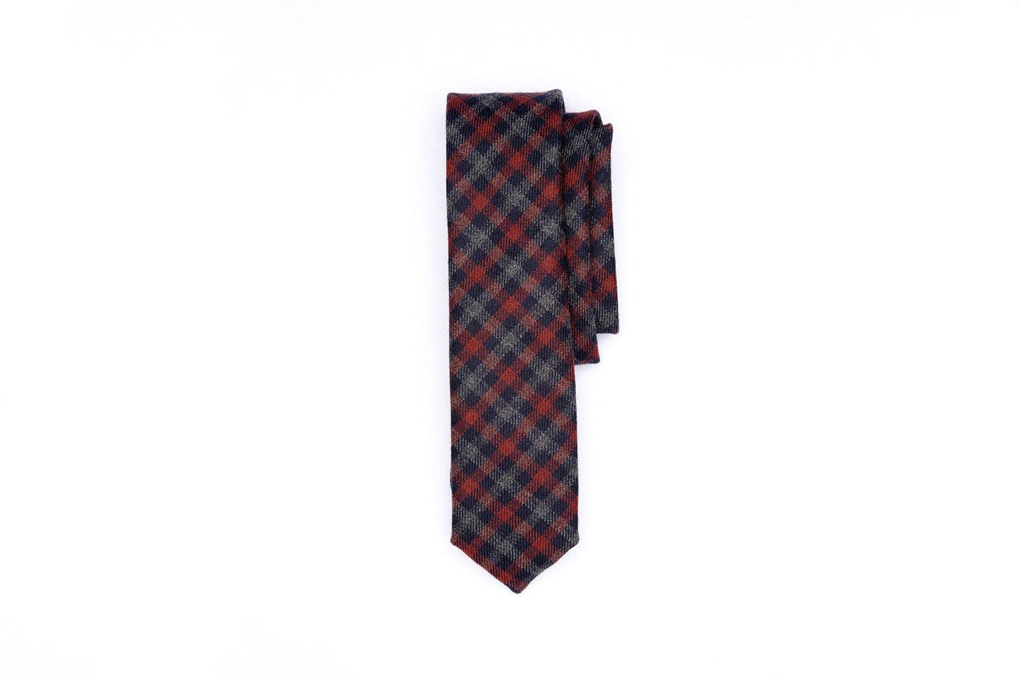 Pointed Necktie - Navy Clay Check