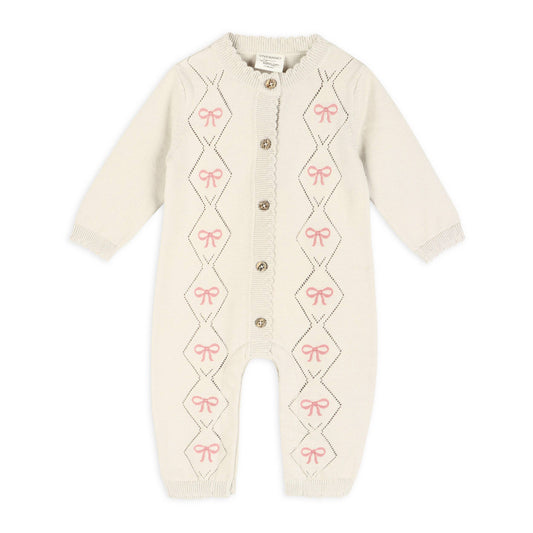 Evie Bow Pointelle Knit Baby Jumpsuit (Organic Cotton)