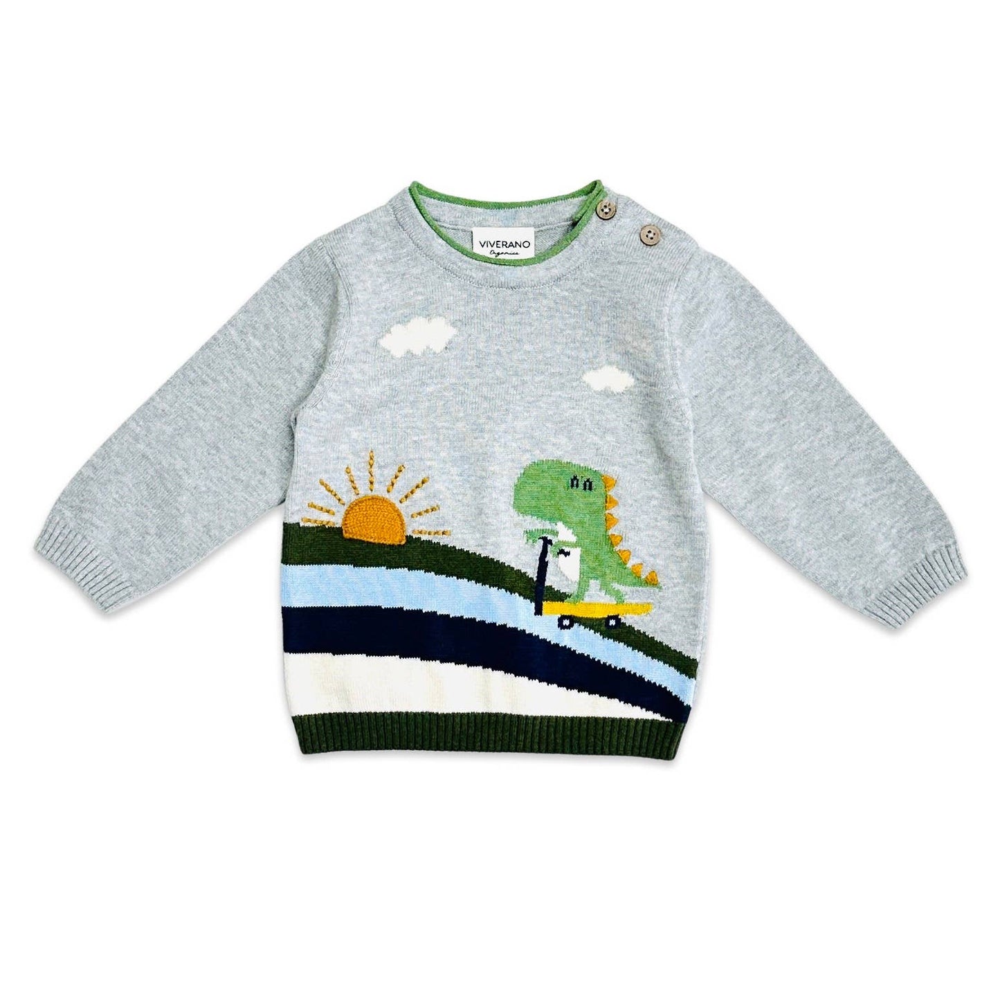 Dino Skater Rainbow Jacquard Knit Baby Pullover (Organic)