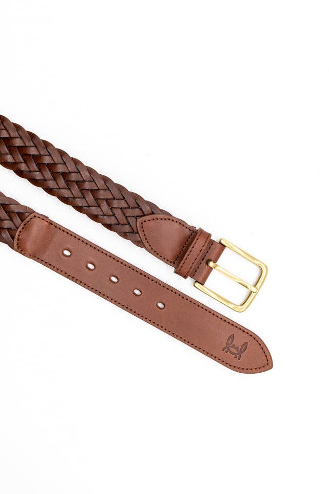 Brown Braided Leather Belt: 100