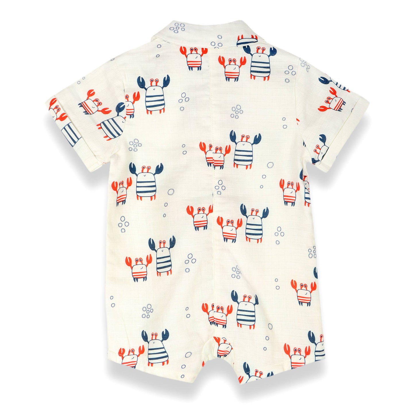 Nautical Crab Button Baby Romper (Organic Muslin)