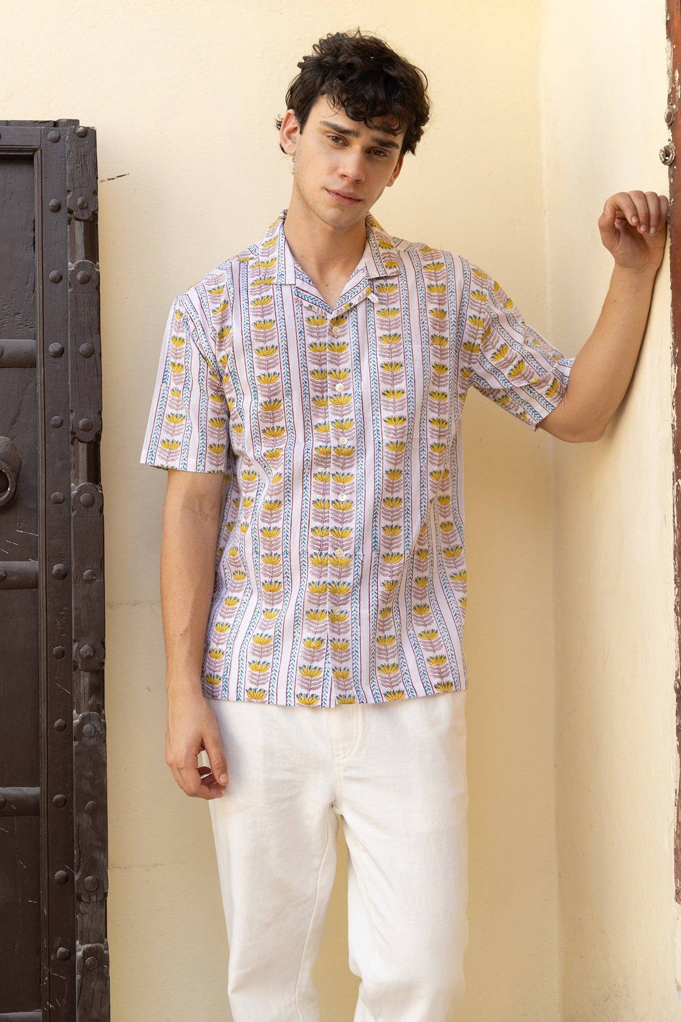 White Lotus Handblock Printed Cotton Shirt