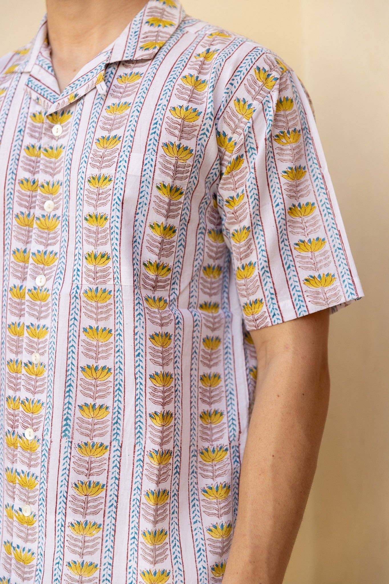 White Lotus Handblock Printed Cotton Shirt