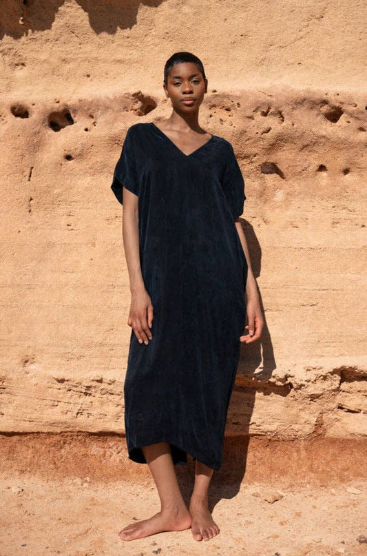 Soiree Silky Cupro Midi Dress - Midnight Blue