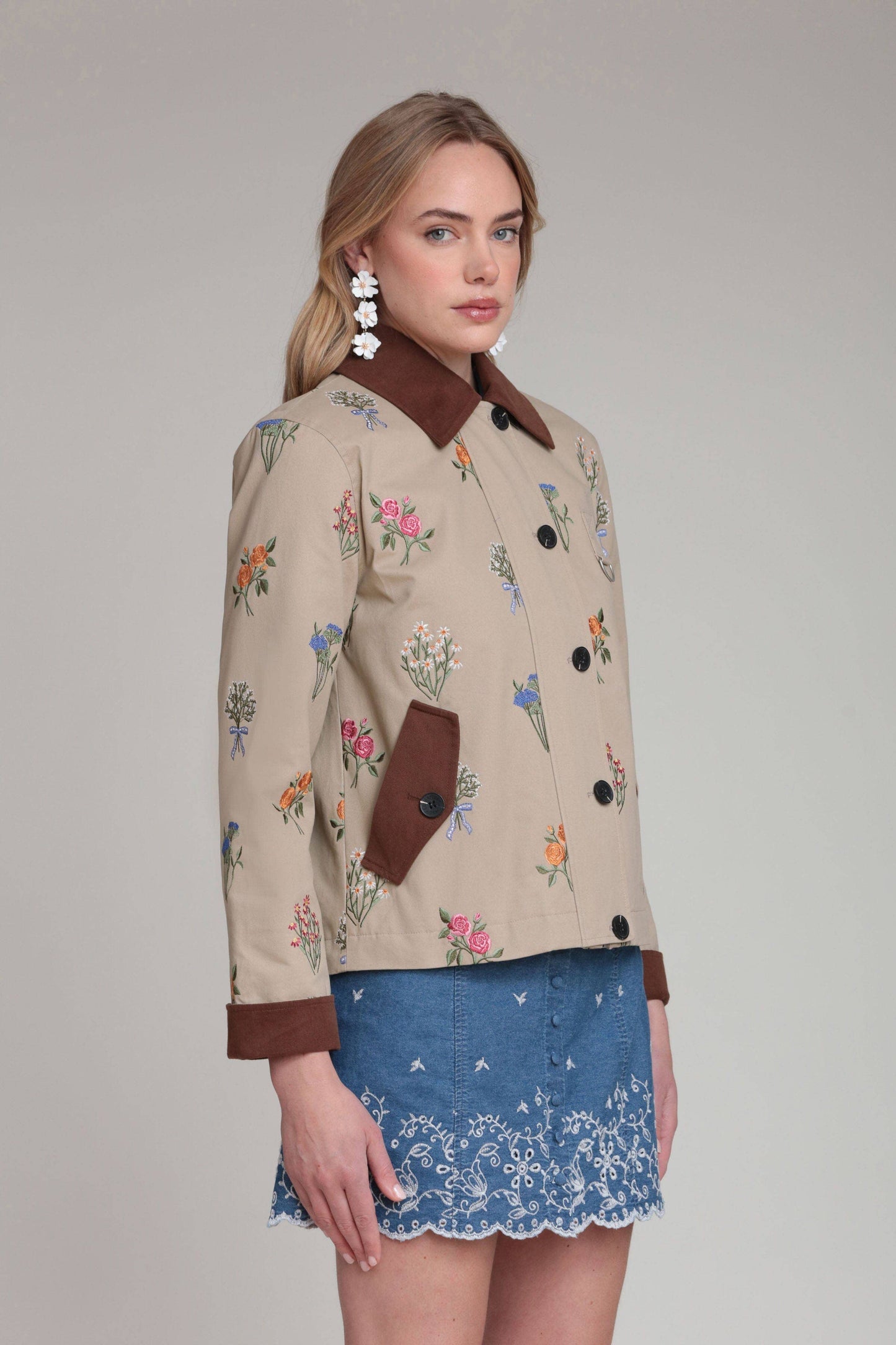 Floral Embroidered Cotton Utility Jacket