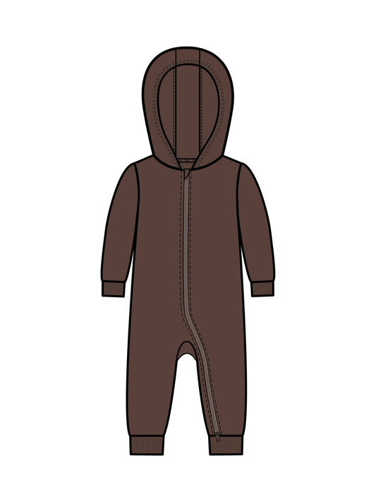Greer Fleece Hooded Zipper Romper - Chestnut