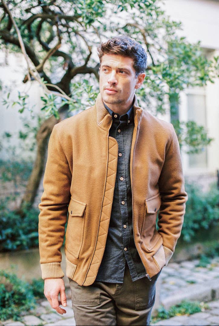 Camel 100% Wool Aviator Jacket