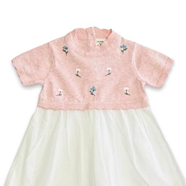 Floral Embroidered Tutu Baby Knit Dress - Organic Cotton
