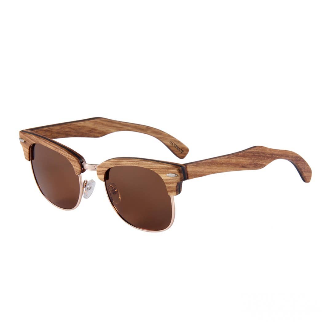Real Zebra 1/2 Wood Browline Style RetroShade Sunglasses by WUDN