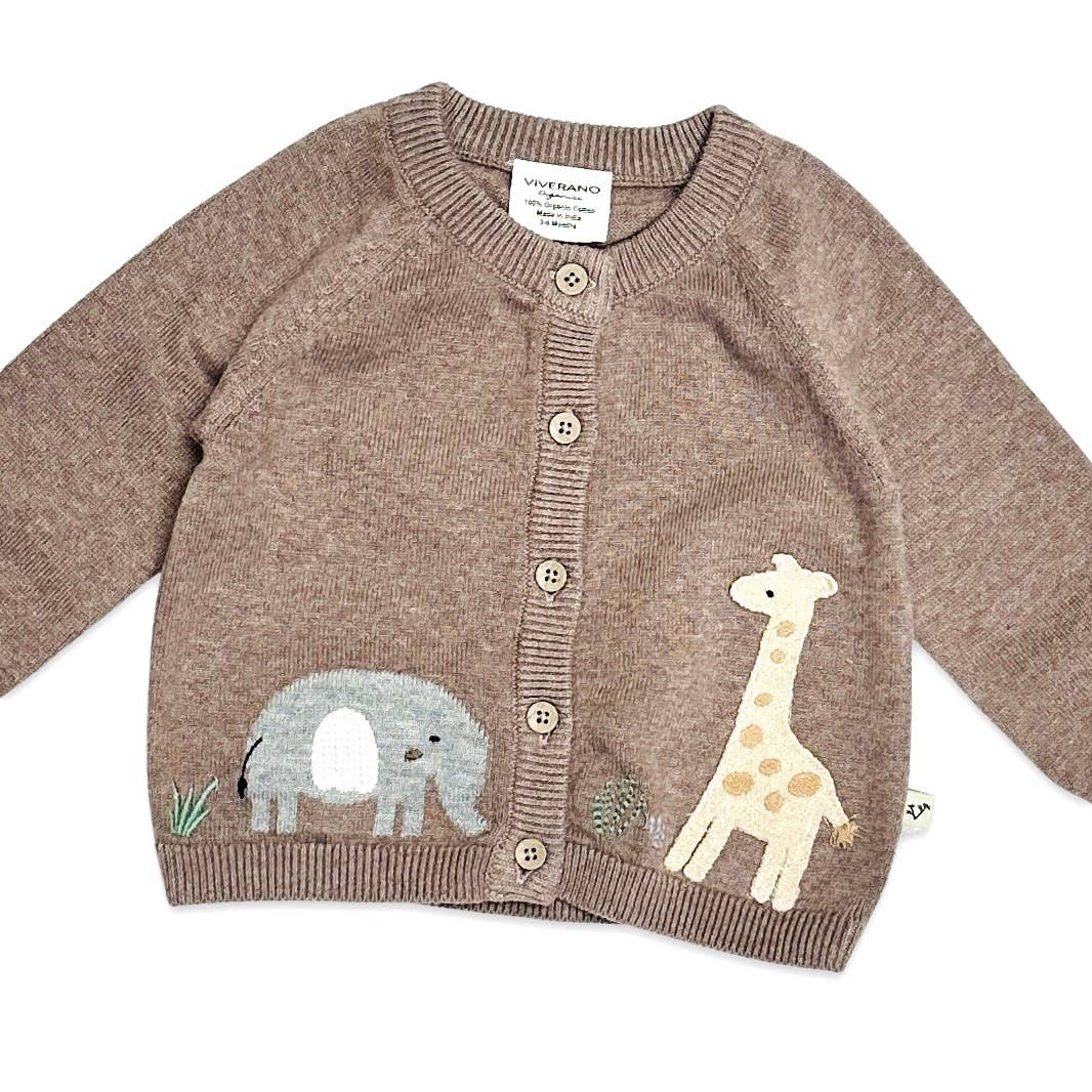 Giraffe Elephant Baby Cardigan Sweater (Organic) - 2 Colors
