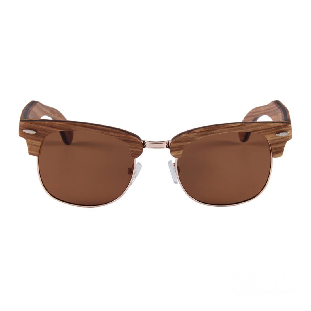 Real Zebra 1/2 Wood Browline Style RetroShade Sunglasses by WUDN