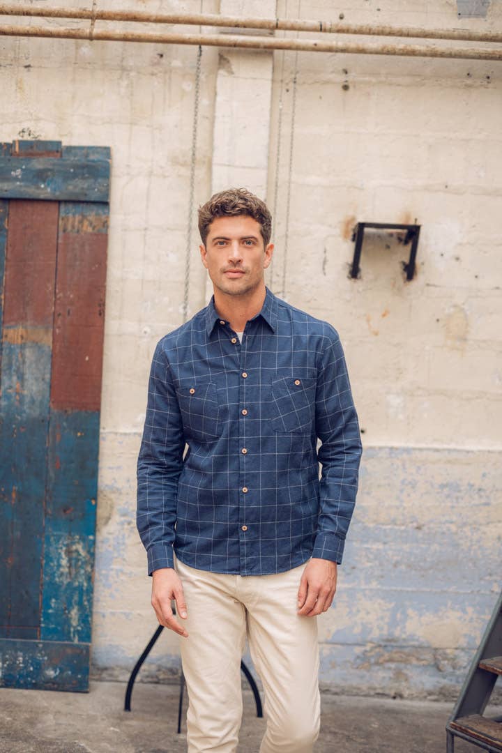Navy Blue Window Plaid Overshirt
