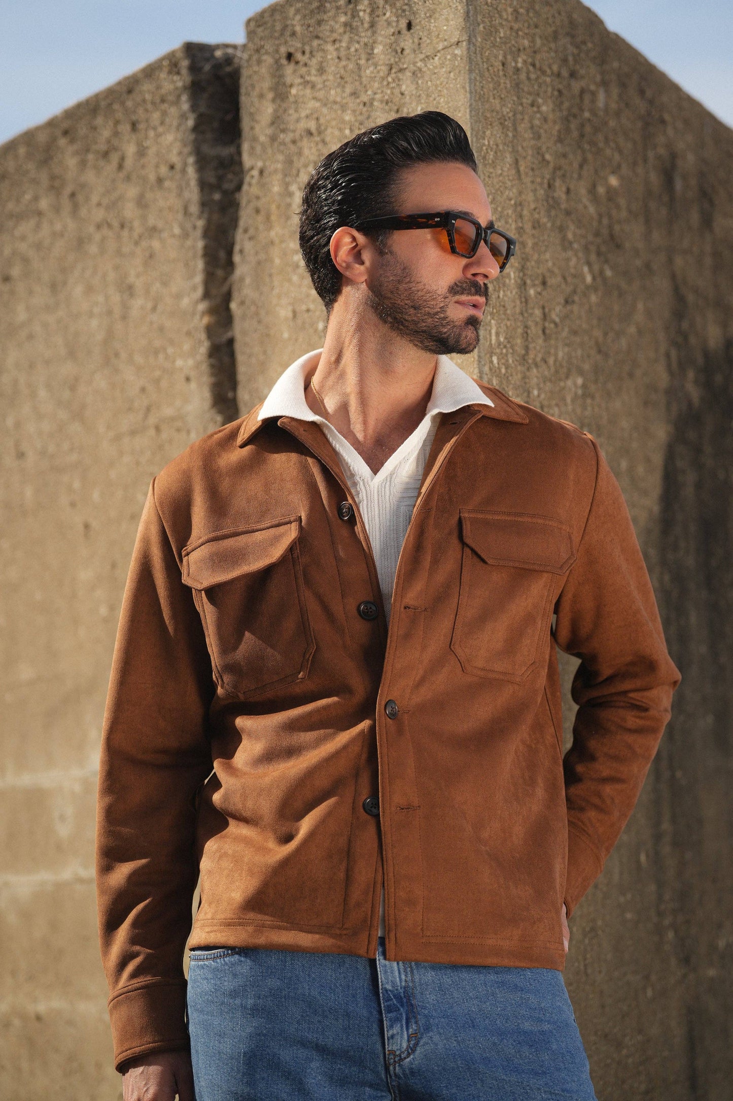 CAMEL SUEDE OUTERSHIRT