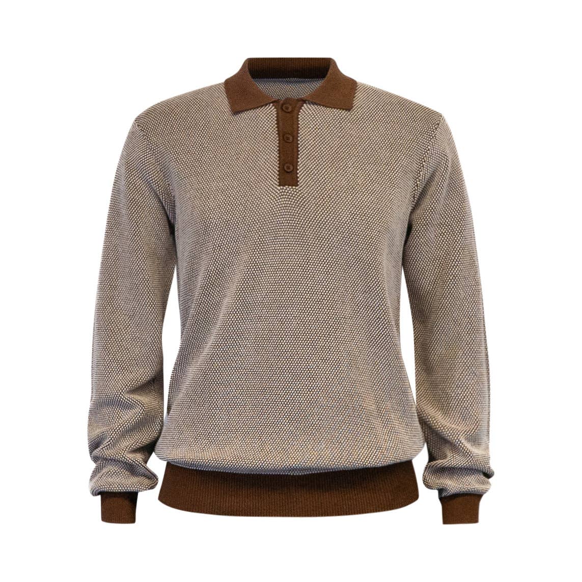 Cream and Brown Textured Knit Polo