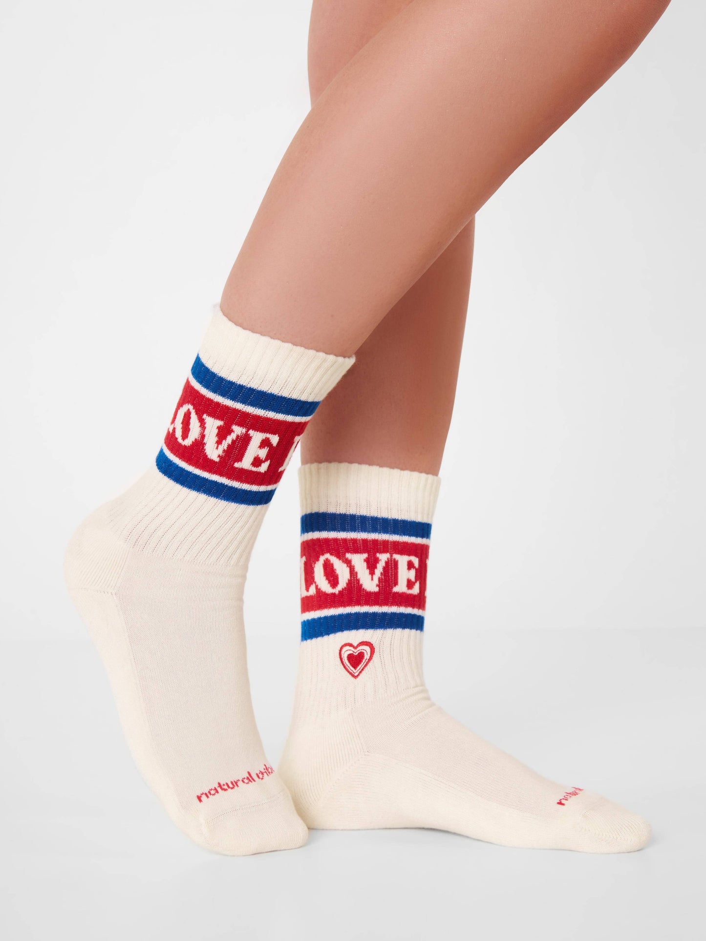 Love & Peace Socks - Organic Crew Socks, Heart Embroidery