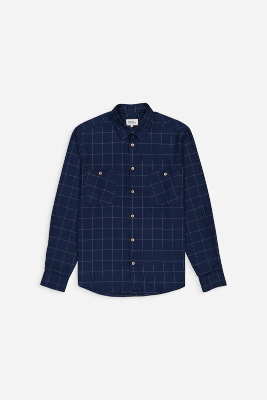 Navy Blue Window Plaid Overshirt