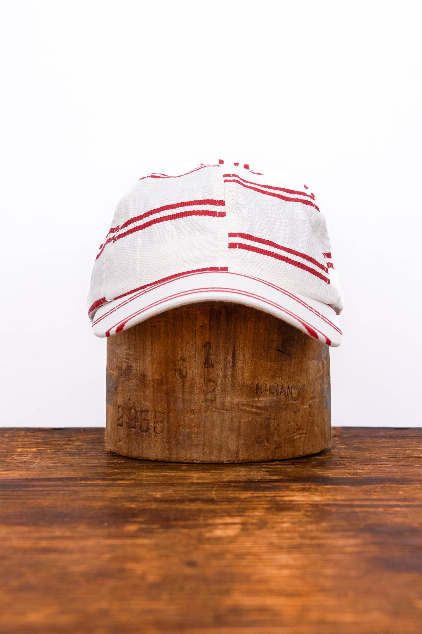 6 Panel NY Made "BALLPARK" Japanese Linen Stripe Cap - RED