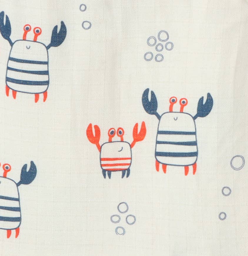 Nautical Crab Button Baby Romper (Organic Muslin)